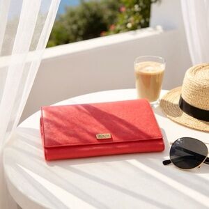 KATE SPADE Hot Pink Saffiano Oversized Clutch Wallet R $198